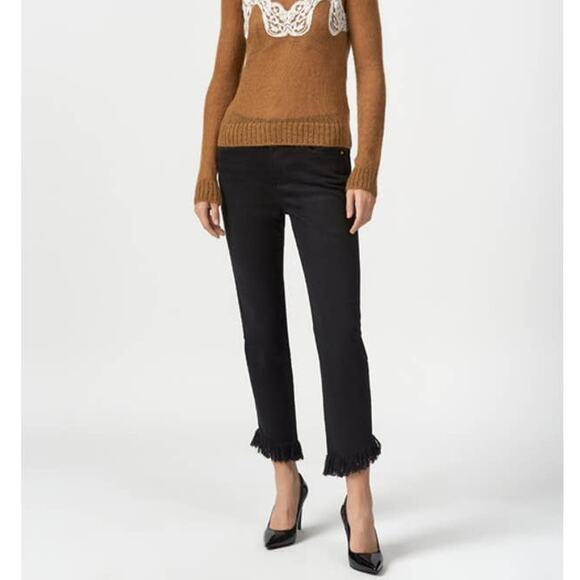 FRAME Le High Straight Shredded Raw Hem in Film Noir - Picture 7 of 13